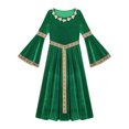 thumbnail image 5 of Miutii Kids Girls Renaissance Princess Dress Medieval Outfit Role-play Long Flare Sleeve Velvet Dress Up Green 14, 5 of 6