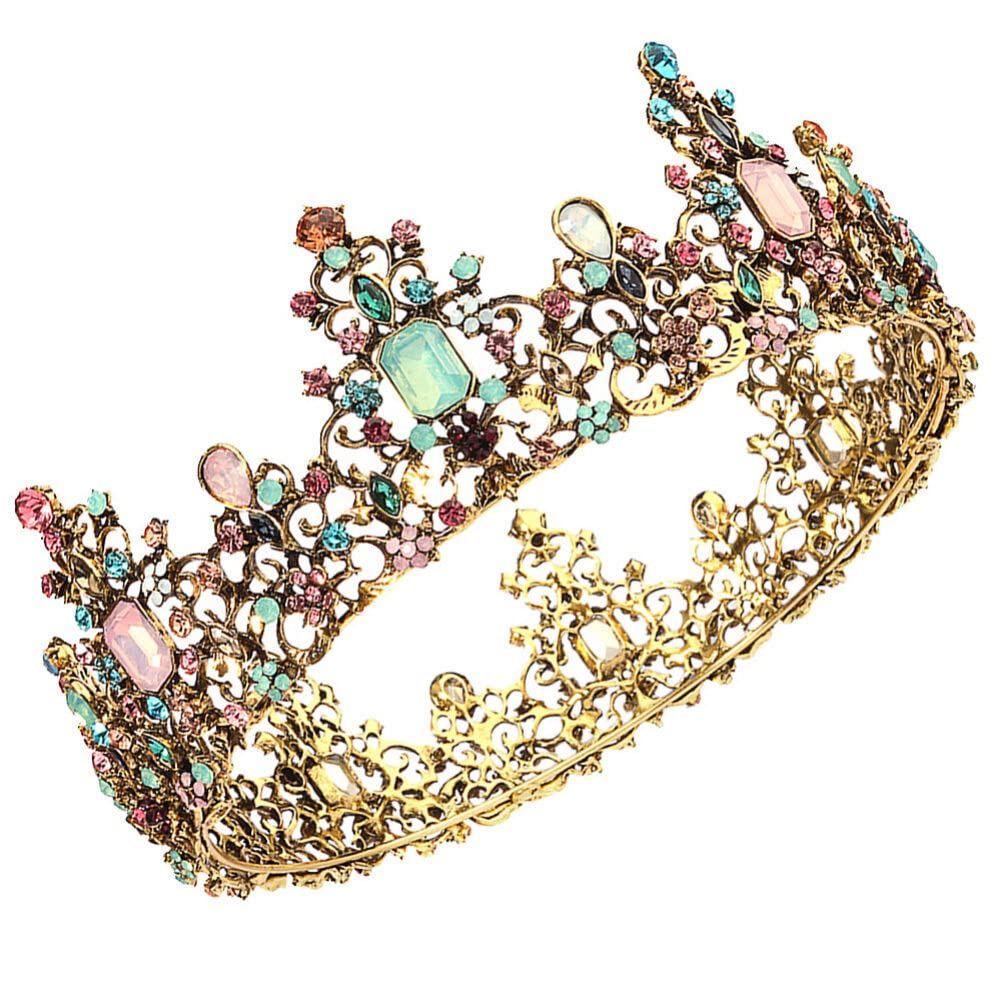 Vintage Baroque Crown Queen Crown And Tiara Full Round Crystal Tiara Bride Wedding Crown Tiara