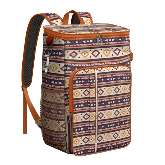 Vintage Insulated Backpack Cooler - 20L Soft Cooler Bag, Ethnic Design for Camping & Travel