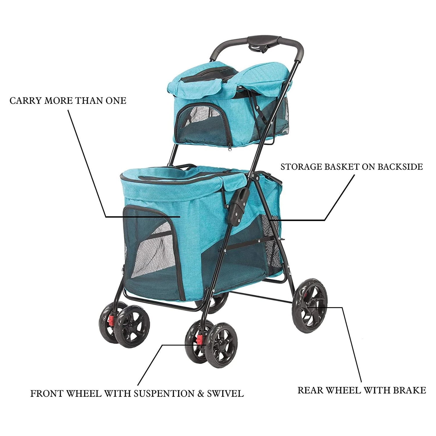 Pefilos 39" 4 Wheels Pet Stroller Dog Cat Cage Jogger Stroller for Medium Small Dogs Cats Travel Folding Carrier Puppy Stroller, Blue Pefilos 39" 4 Wheels Pet Stroller Dog Cat Cage Jogger Stroller for Medium Small Dogs Cats Travel Folding Carrier Puppy Stroller, Blue