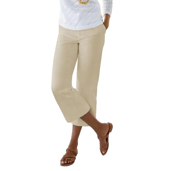 JJHGVB Capri Pants for Women Linen Capri Pants Hiking Pants Tightness Pocket Pants Cotton Pants Women Clothes Solid Casual Pants Cotton Capri Pants Women'S Pants Beige L