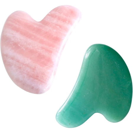2pc Rose Quartz Gua Sha Facial Tool, Heart Shaped Jade Stone Guasha Sculpting Massage Tools Massager for Face Neck Foot SPA Chinese Traditional Therapy