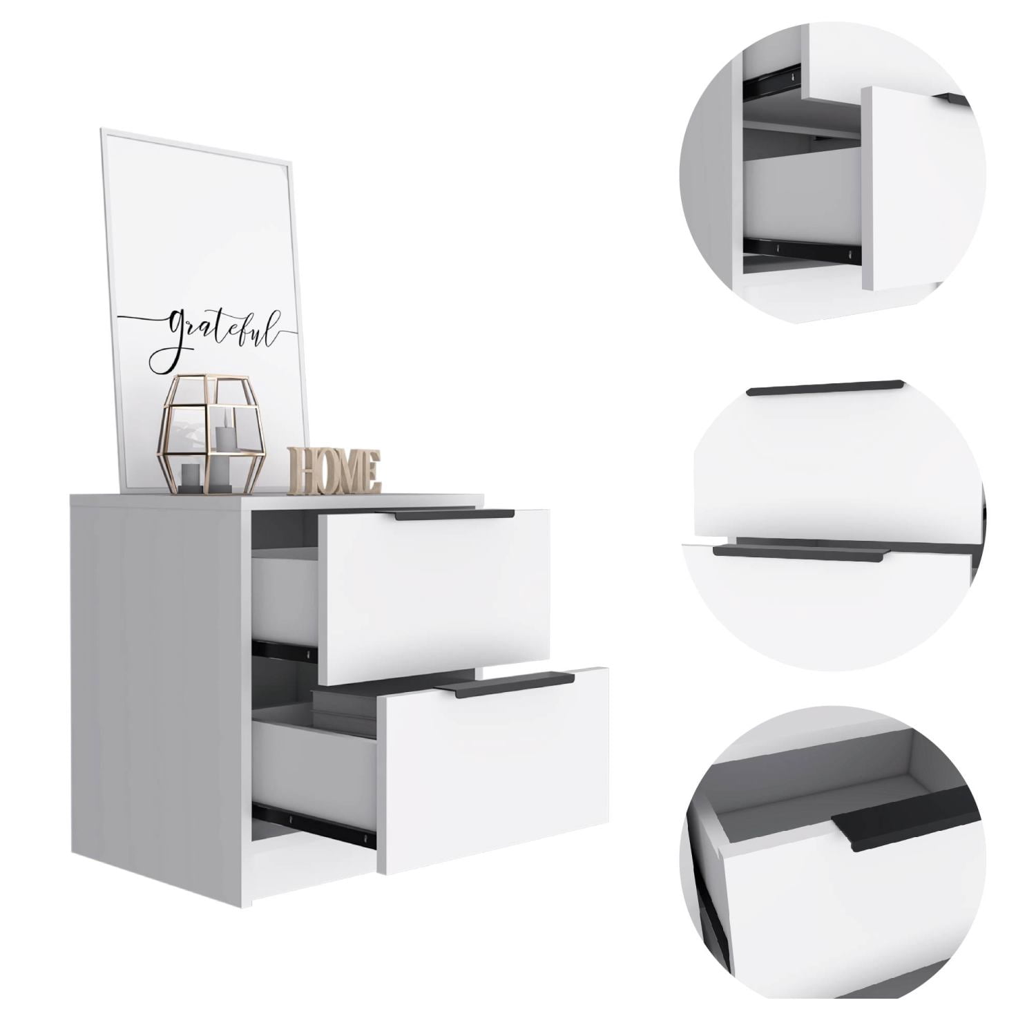 Chic 18" White Nightstand with Two Drawers Modern Bedroom Storage