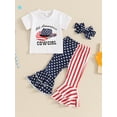 thumbnail image 3 of Toddler Girls 4th of July Outfit Infant Short Sleeve Letter Tee Shirt+Stars Stripes Flare Pants Bell Bottom Outfits, 3 of 9