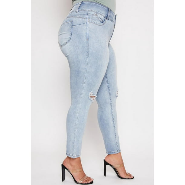 YMI Women's Juniors Plus Size High-Rise WannaBettaButt 3-Button