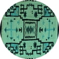 thumbnail image 1 of Ahgly Company Machine Washable Indoor Round Abstract Turquoise Blue Modern Area Rugs, 6' Round, 1 of 4