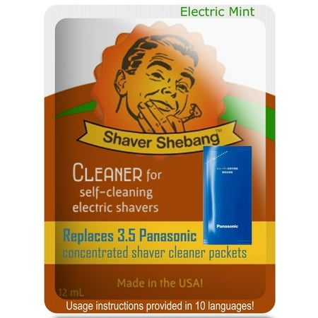 Electric Pre Shave Solution - 3.5 Panasonic ES-4L03 and WES-4L03 Concentrate Replacements with Shebang Bottle - Electric Mint - 1 Shaver Shebang™ cleaner solution for all Panasonic self-cleaning razors that use a concentrate