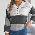 thumbnail image 5 of XPMWRP Women's Hallow Out Button Down Sweaters Crochet Striped Sweater Lightweight Henley Neck Pullover Tops Trendy Color Block Black M, 5 of 8