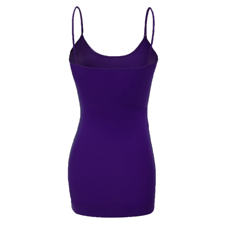 Emmalise Women's Basic Casual Long Camisole Adjustable Strap Cami Layering  Top, Small, Purple