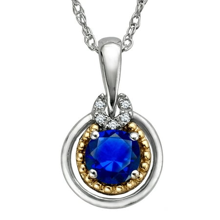 Duet 1 3/4 ct Created Sapphire Pendant Necklace with Diamonds in Sterling Silver and 14kt Gold