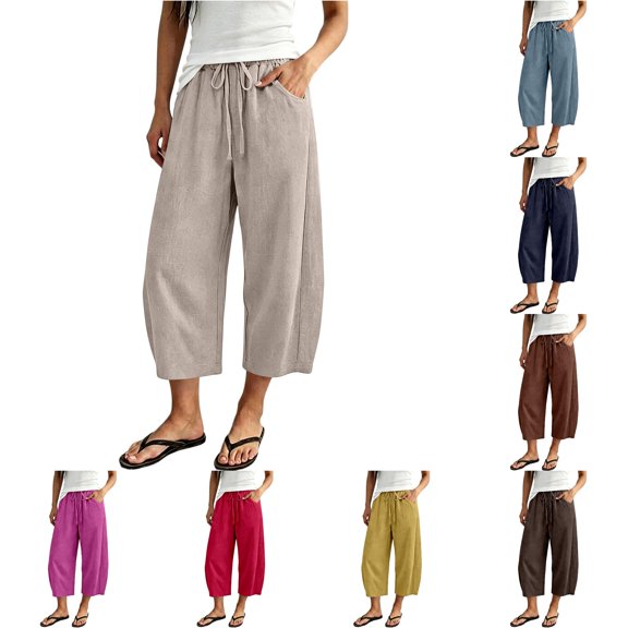 SONXAHE Cropped Length Capri Pants for Women Relaxed Beach Daily Long Trousers