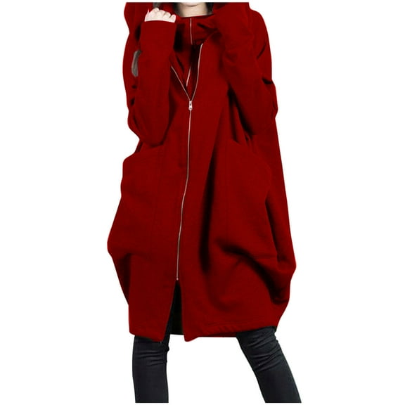 ShomPort Womens Long Sleeve Hoodies Solid Color Oversized Sweatshirt Casual Zip up Tunic Jackets with Pockets