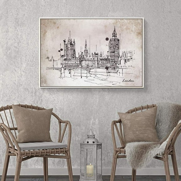 wall26 Framed Canvas Wall Art for Living Room, Bedroom Elizabeth Tower Sketch Canvas Prints for Home Decoration Ready to Hang - 16x24 inches