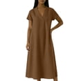 thumbnail image 6 of Sokhug Womens Maxi Dress Short Sleeve V Neck Cotton Blend with Pockets Loose A Line Summer Casual Sundress, 6 of 6