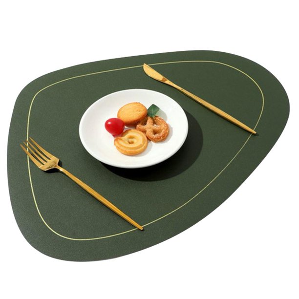 2uds. Mantel individual de cuero de doble cara, tapetes limpiables resistentes al calor para cocina (verde)
