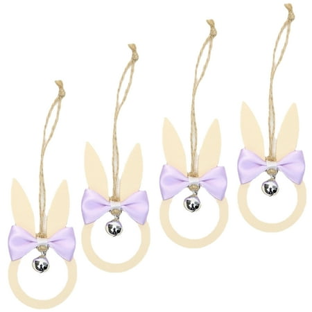

Leaveforme 4 PCS Easter decorations Bowknot bell pendant Wood rabbit pendant Easter Decor for Living Room