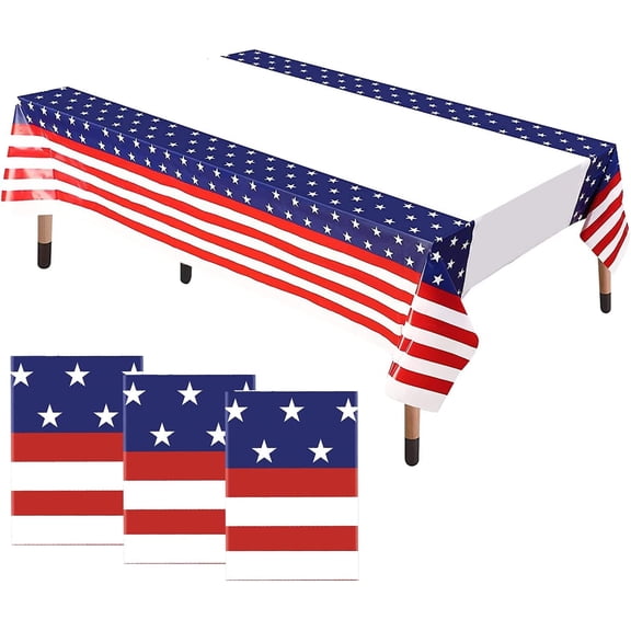 4th of July Tablecloth 3 Pack Patriotic Tablecloth Party Table Decorations Disposable 86x51 Inches Stars and Stripe Independence Day Table Cover for Memorial Day Decorations American Celebration