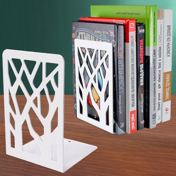 DARUITE Serre-Livres, Serre-Livres Décoratifs en Métal, Porte-Livres Antidérapant, Organisateur de Livres pour Maison, Bureau, Cuisine (1 Paire, 6.9 x 3.5 x 4.7 Po, Blanc)