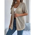 thumbnail image 4 of Summer Cardigan Women'S Short Sleeve V Neck Crochet Loose Front Open Hollow Cover Up Khaki L, 4 of 5