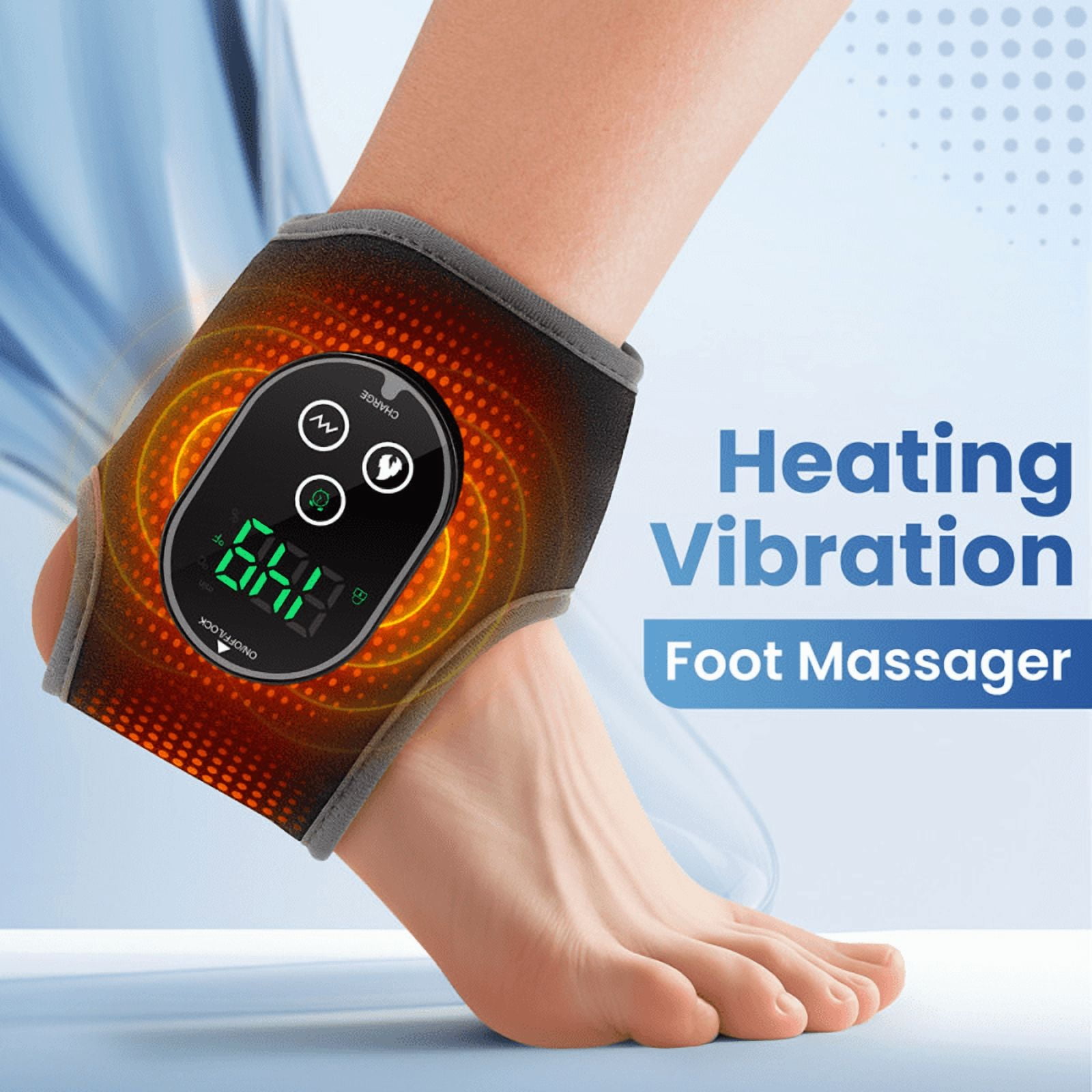 Cordless Heated Ankle Brace, Electric Foot and Ankle Massager with 4-Level Warming & 3-Speed Vibration, 3000mAh Long-Lasting Battery, 3 Auto Shut-Off Timer Settings, Lightweight & Portable