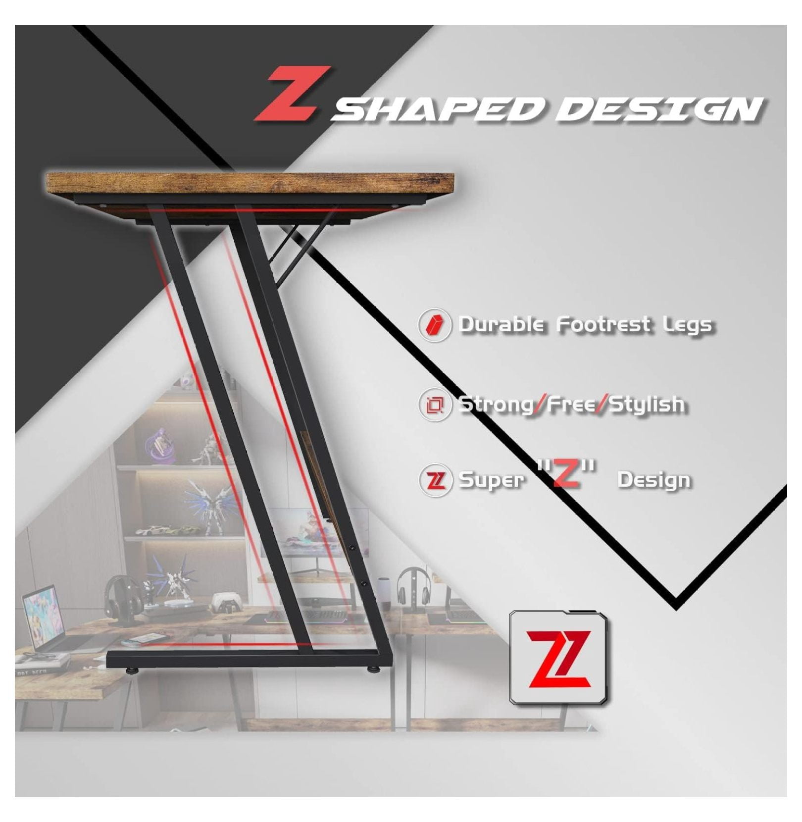 SONGMY L Shaped Gaming Desk Computer Corner Desk PC Gaming Desk Table with Large Monitor Riser Stand for Home Office Sturdy Writing Workstation (Classical Brown, 51 Inch)