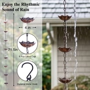 Topadorn Umbrella & Lotus Rain Chain, 71.5 Metal Water Diverter with 8 Cups, Antique Copper Finish, Decorative Gutter Downspout Replacement