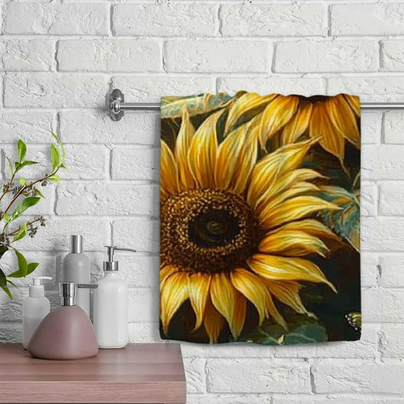 ZFLMY Sunflowers Butterflies Soft Bath Towel, Personalized Design Spa Hand Towel for Kitchens, Bathrooms, Showers - 29.5x13.8 inches 29.5x13.8in