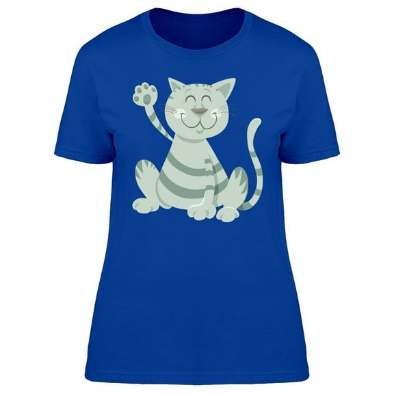 Cute Happy Gray Cartoon Kitten T-Shirt Women -Image by Shutterstock, Female Medium