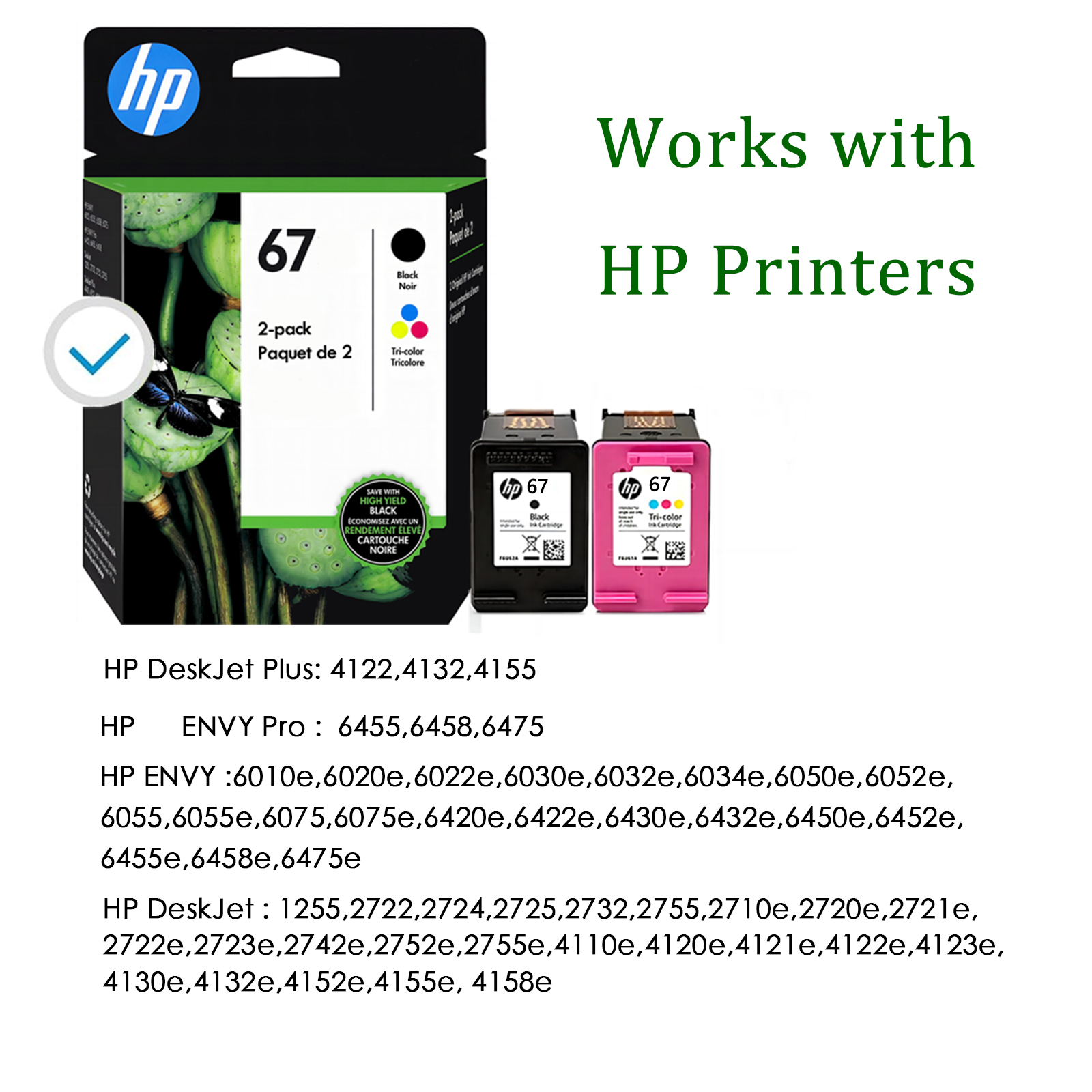 Hp 67 Ink Cartridge Black And Tri Color Ink Cartridges Combo Original Works With Hp Deskjet 2142
