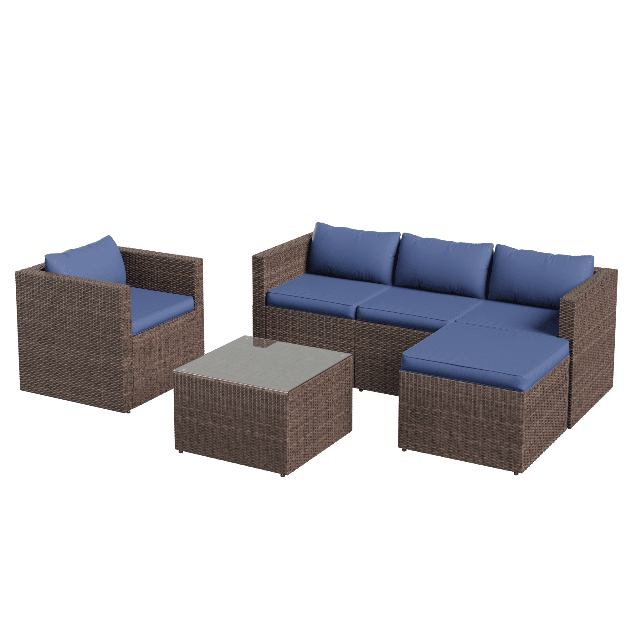 AMOPATIO 6-Piece Patio Furniture Set, Outdoor Patio Sectional Furniture All-Weather Rattan Wicker Patio Conversation Set Outdoor Furniture for Backyard Balcony,Blue