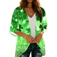 thumbnail image 4 of Cardigans for Women St. Patrick's Day,Chiffon Summer Kimono Cardigan 3/4 Sleeve Open Front Beach Kimono Hawaiian Floral Printed Lightweight Casual Beach Cover Up Plus Size Green S, 4 of 7