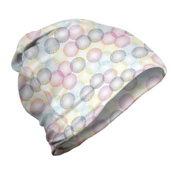 Geometric Unisex Beanie, Modern Pointillism Rounds, Hiking Outdoors, White and Multicolor, by Ambesonne