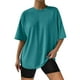 thumbnail image 2 of Camiseta de manga corta y cuello redondo oversize para mujer: corte holgado, color liso, mezcla de poliéster, tops casuales de verano, tallas S-XXL., 2 of 4