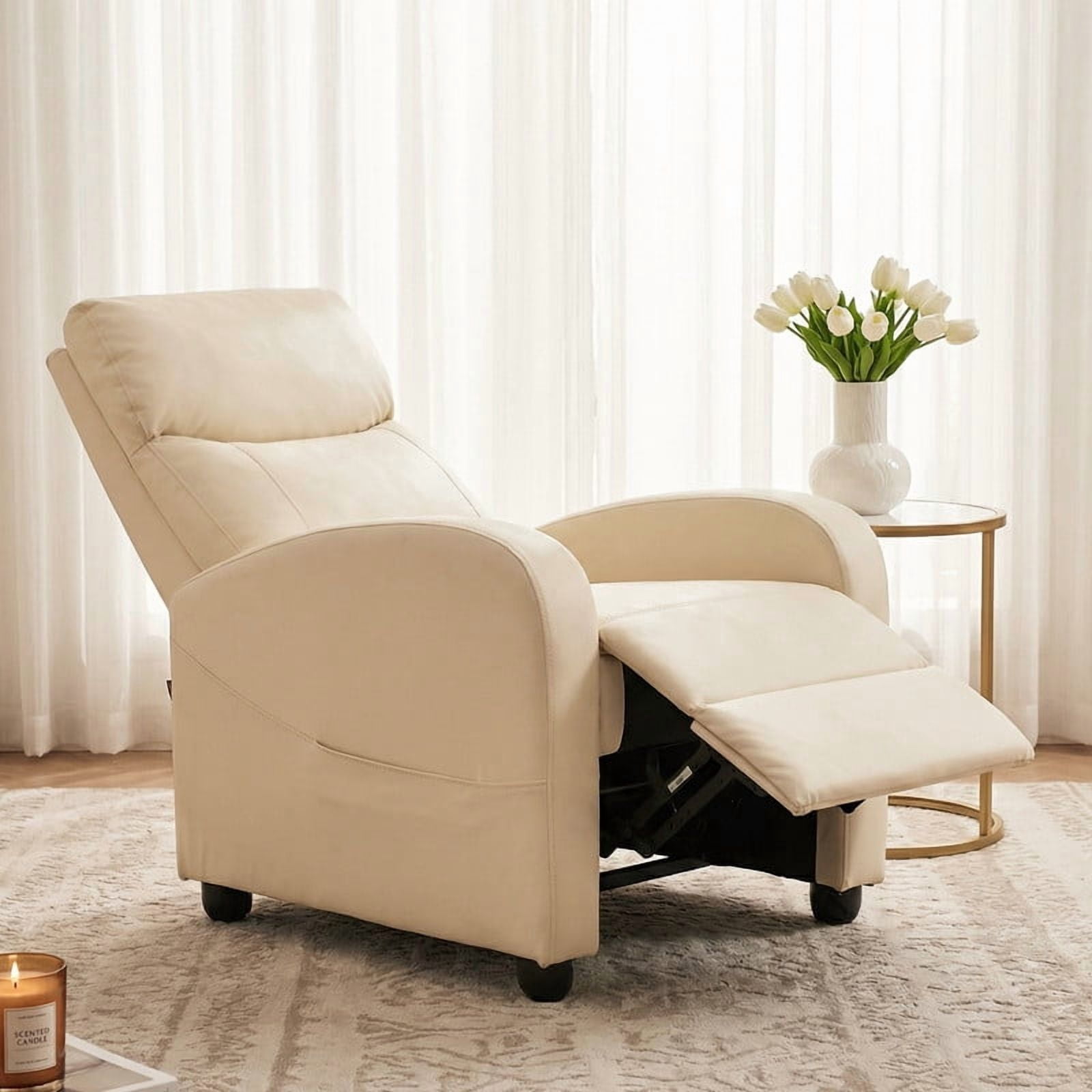 Gianna Recliner Chair No Massage, Home Theater Seating with Lumbar Support, Adjustable Push Back Overstuffed High-Density Sponge Reclining for Living Room, Beige