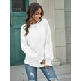 thumbnail image 2 of TEMOFON Womens blouse Long Sleeve shirts fall tops Crew Neck Ruffle Lantern Sleeve 2024 fall Casual Loose Smocked Cuffs Blouse T Shirts white, 2 of 4