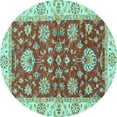 thumbnail image 1 of Ahgly Company Indoor Round Oriental Light Blue Traditional Area Rugs, 5' Round, 1 of 4
