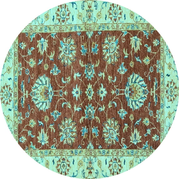 Ahgly Company Indoor Round Oriental Light Blue Traditional Area Rugs, 5' Round