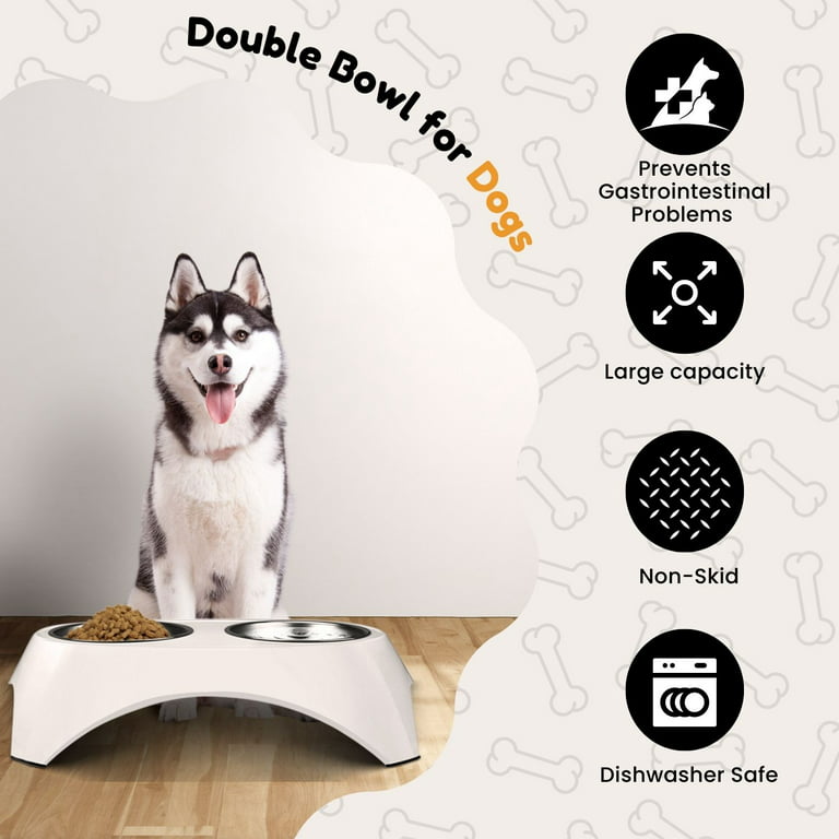 Double Elevated Stainless Steel Raised Feeder Dog Pet Bowl Food Water Stand  Tray