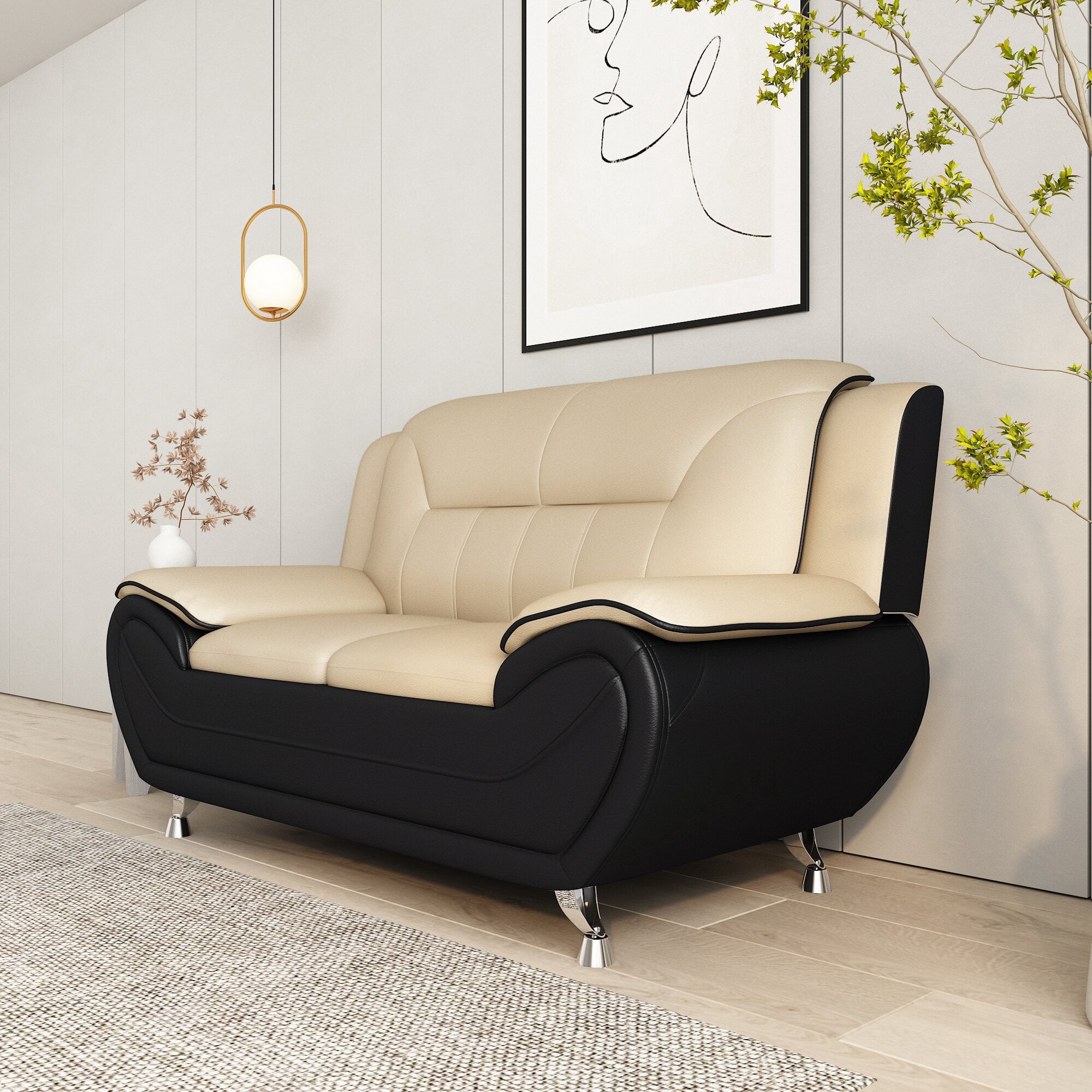 Uspridefurniture Sanuel 61.3" Faux Leather Pillow Top Arm Loveseat