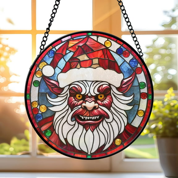 Pawberry Krampus Window Hanging Stained Glass, Krampus Suncatchers for Windows Stained Glass, Stained Glass Krampus suncatcher