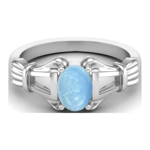 Solid 925 Sterling Silver 7x5mm Oval Shape Larimar Engagement Women Mother's Day Gift Ring