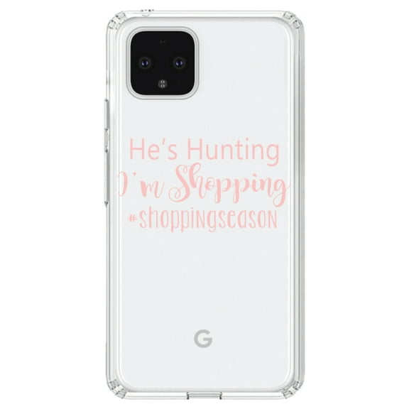 DistinctInk Clear Shockproof Hybrid Case for Google Pixel 4 XL (6.3" Screen) - TPU Bumper Acrylic Back Tempered Glass Screen Protector - He's Hunting - I'm Shopping - #shoppingseason