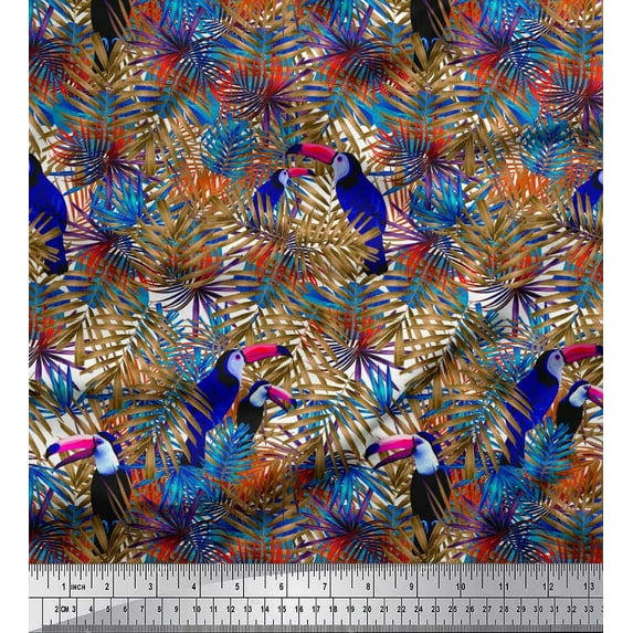 Soimoi Cotton Duck Fabric Leaves & Toucan Bird Print Sewing Fabric Yard 42 Inch Wide