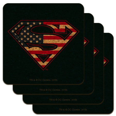 

Superman USA American Flag Shield Logo Low Profile Novelty Cork Coaster Set