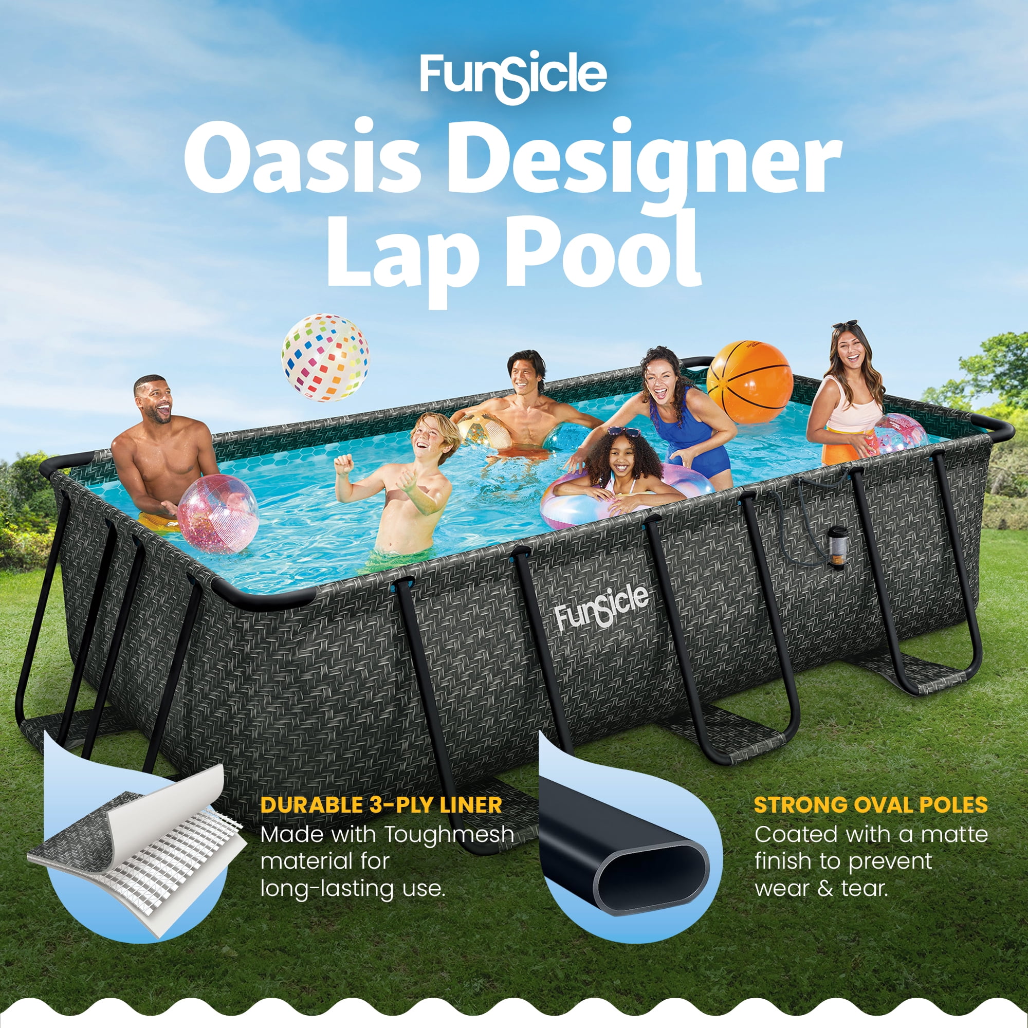 Funsicle 13 Ft Oasis Designer Lap Above Ground Pool with Pump, Rectangular Frame
