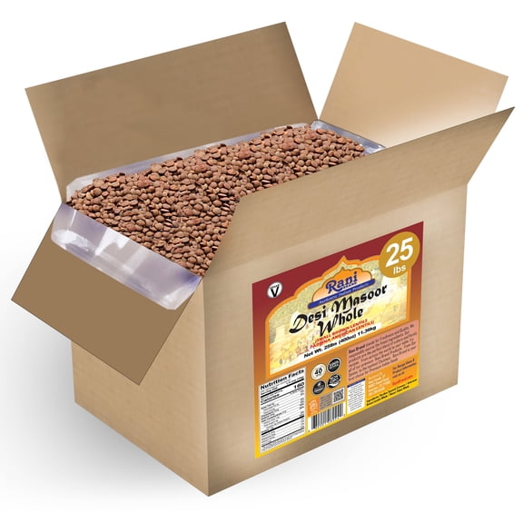 Rani Desi Masoor (Masur) Whole 400oz (25lbs) 11.36kg (aka. Pardina Spanish / American Brown Lentils Whole) Bulk Box ~ All Natural | Vegan | Gluten Friendly