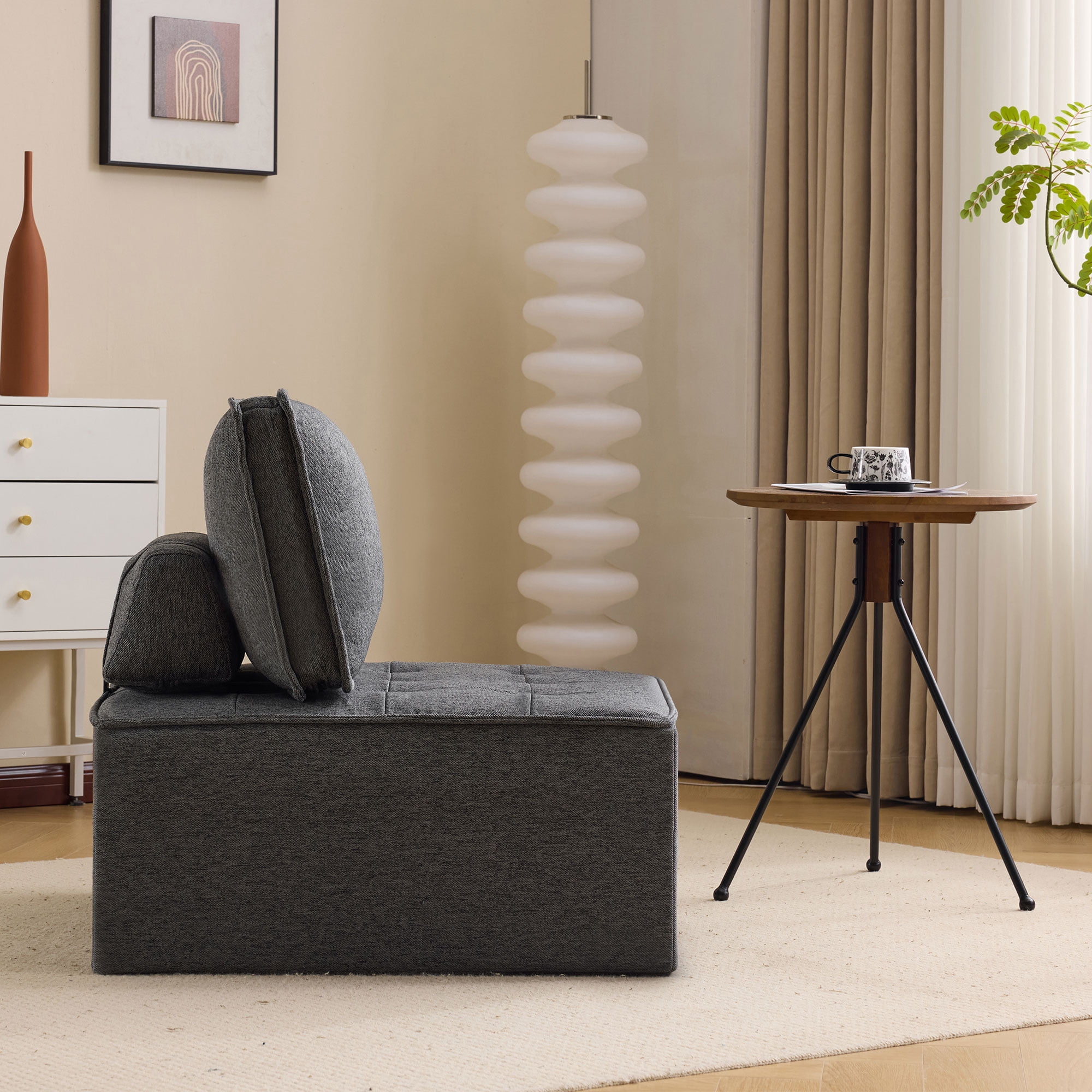 Modular Sofa, Dark Grey Linen Wooden Frame Square Seat for Free Splicing, 32-Inch Solid Build with Good Resilience for Small Apartment Living Room and Multiple Decoration Styles