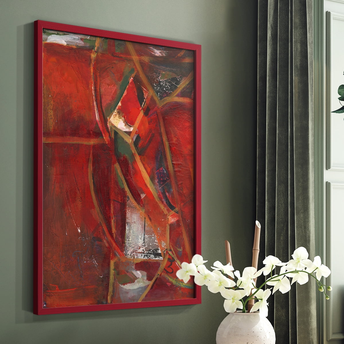 City Life II Framed Print in Red Solid Wood Framed Print No Nail Hanging