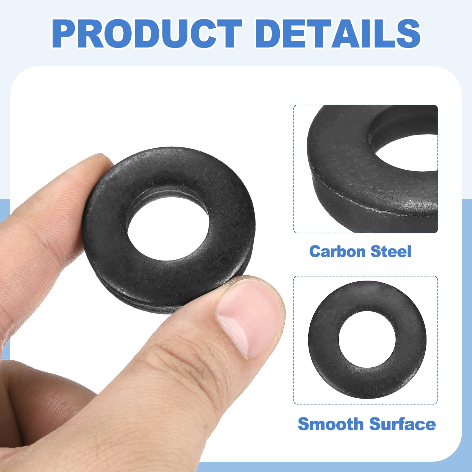 Uxcell 24pcs 5/8" Black Flat Washer for M16 Screw, Steel Metal Washers 16mm ID 35mm OD 8mm l for Industrial, Screws Bolts
