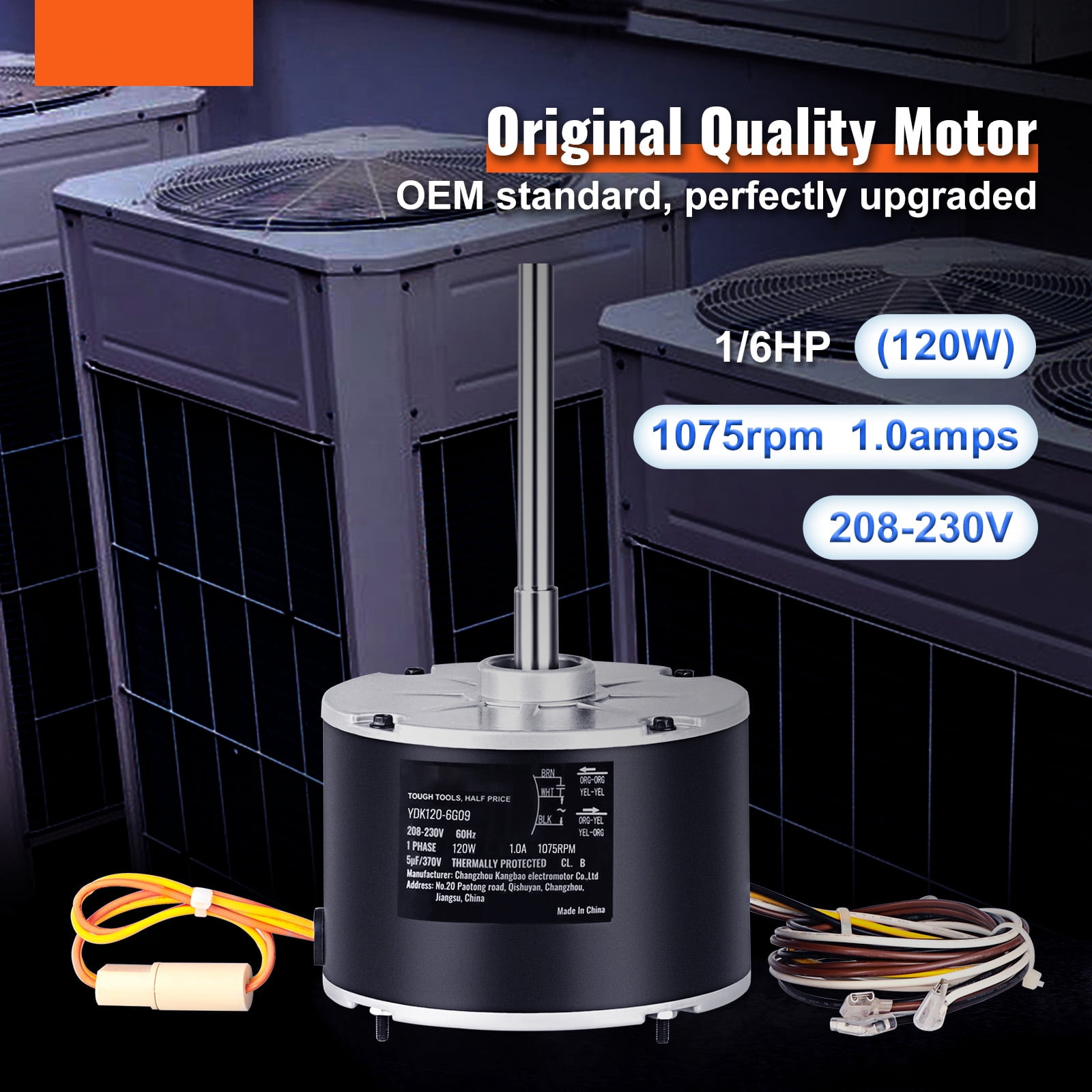 BENTISM Condenser Fan Motor 1/6HP 1075RPM 1.0A 208-230V Compatible Model OGD1016